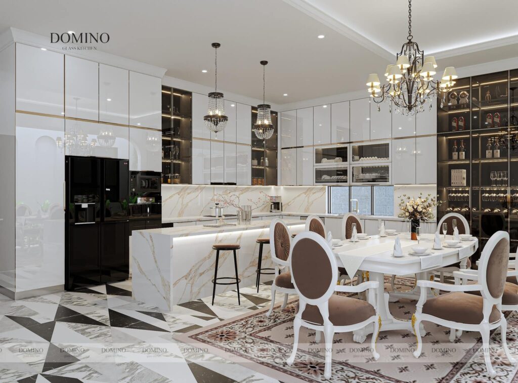 Đã mắt với mẫu thiết kế nội thất nhà phố tại quận 12 9 Tủ bếp inox cánh kính Domino