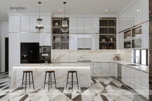 Tủ bếp inox cánh kính Domino