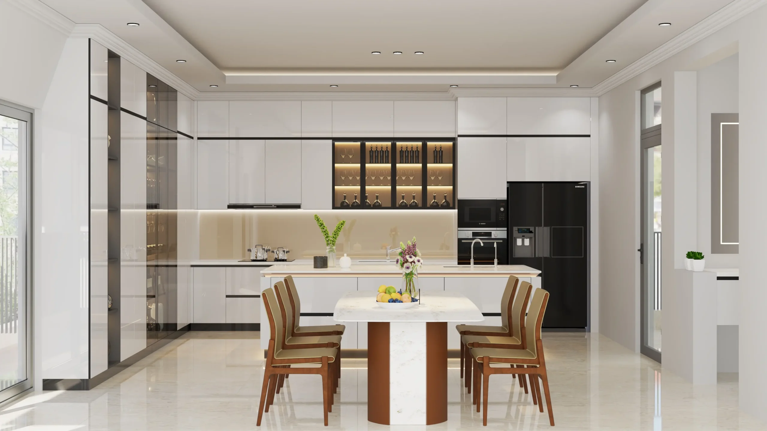 Trang chủ 13 Tủ bếp Domino Inox cánh kính