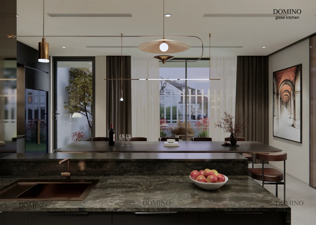 So sánh chi tiết giữa tủ bếp gỗ công nghiệp và tủ inox cánh kính Domino