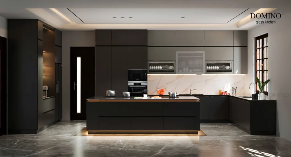 Tủ bếp inox cánh kính Domino tối ưu không gian lưu trữ Tủ bếp inox cánh kính Domino tối ưu không gian lưu trữ
