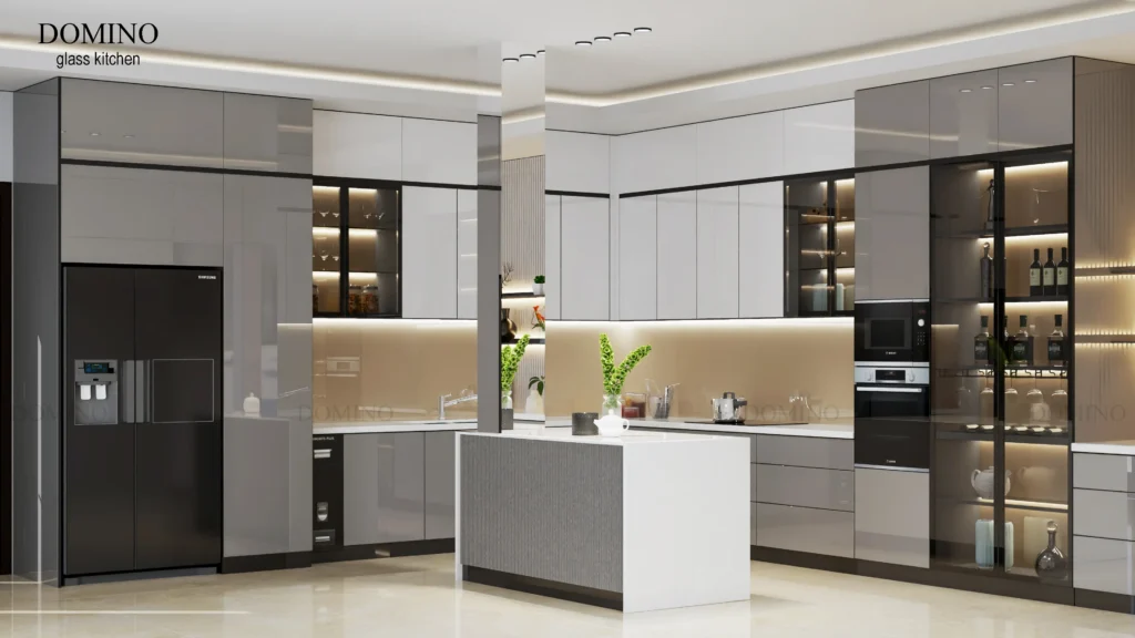 Báo giá tủ bếp inox 304 cánh kính chữ I Domino tại Hà Nội 2025 Báo giá tủ bếp inox 304 cánh kính chữ I Domino tại Hà Nội 2025
