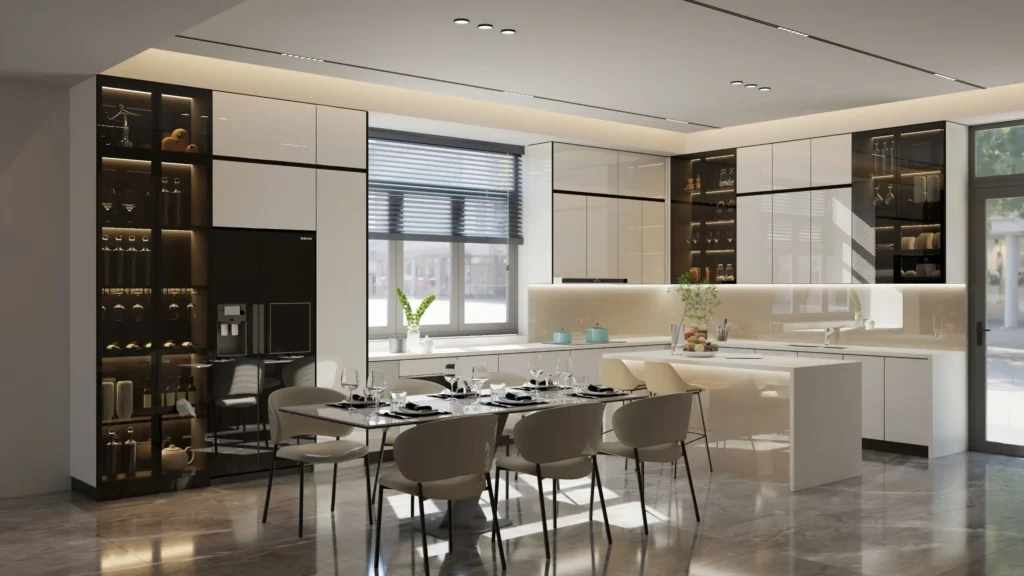 Showroom tủ bếp inox cánh kính Domino tại Hà Nội
