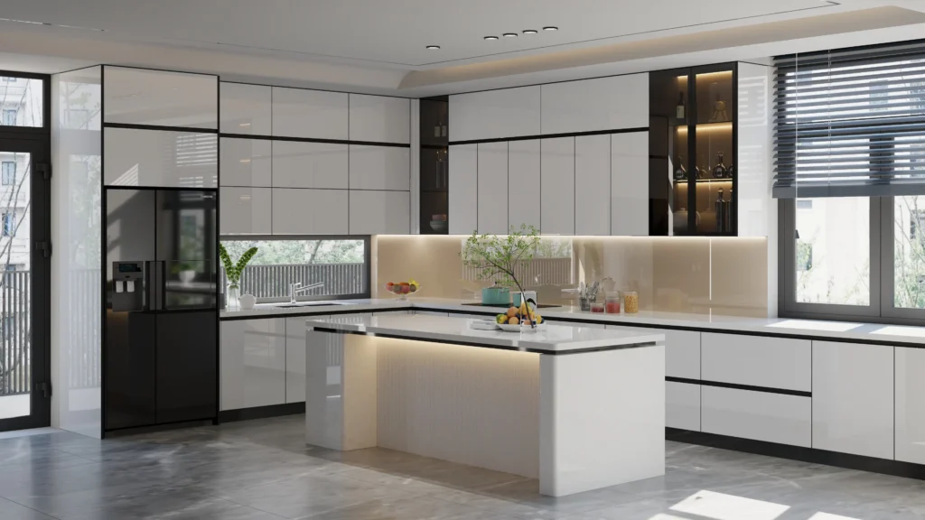 Lắp đặt tủ bếp Domino Hà Nội, thi công tủ bếp inox cánh kính