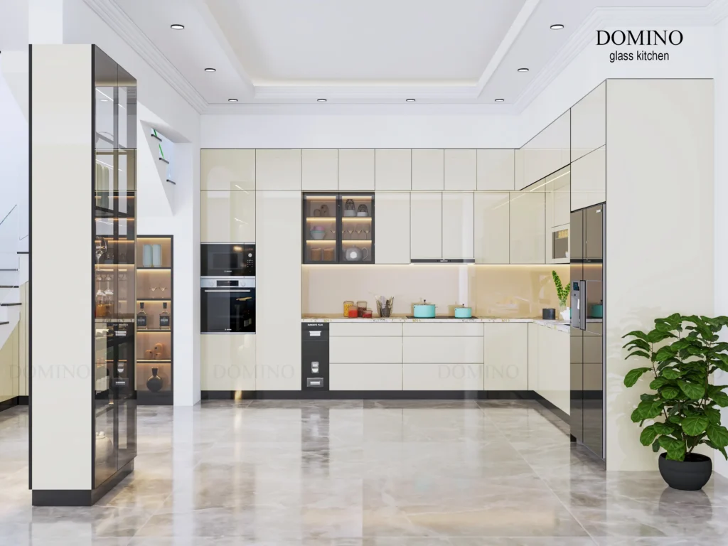 Tủ bếp inox cánh kính màu sắc hiện đại tại TPHCM