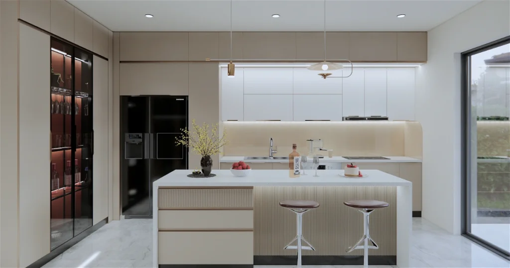 Tủ bếp inox cánh kính hiện đại (Modern)