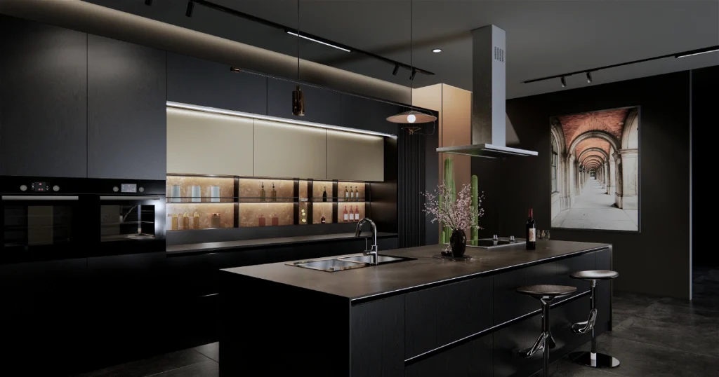 Tủ bếp inox  cán kính Domino Luxury