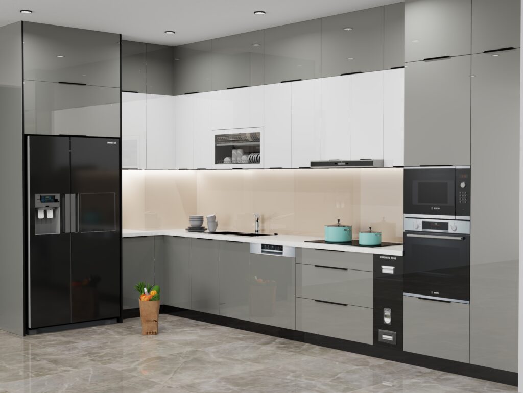 Tủ bếp inox kính Domino khung inox 304, cánh kính cường lực, sản xuất tại xưởng