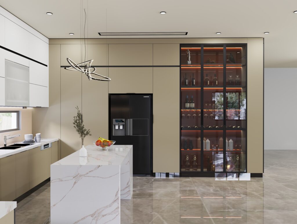 Tủ inox cánh kính màu tối cho không gian showroom và văn phòng hiện đại