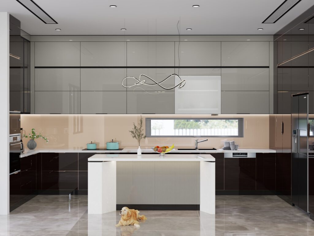 Căn chỉnh khe hở đều giữa các cánh kính cường lực trên tủ bếp inox