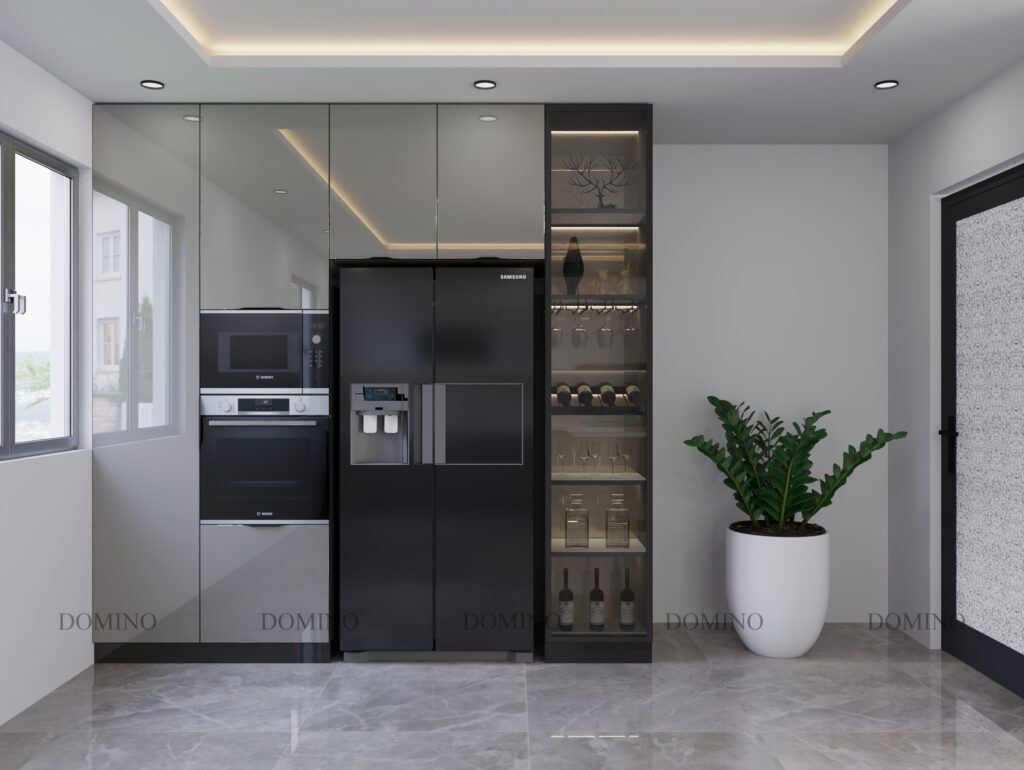 Tủ bếp kính inox khung inox 304 cánh kính cường lực, đánh giá ưu nhược điểm