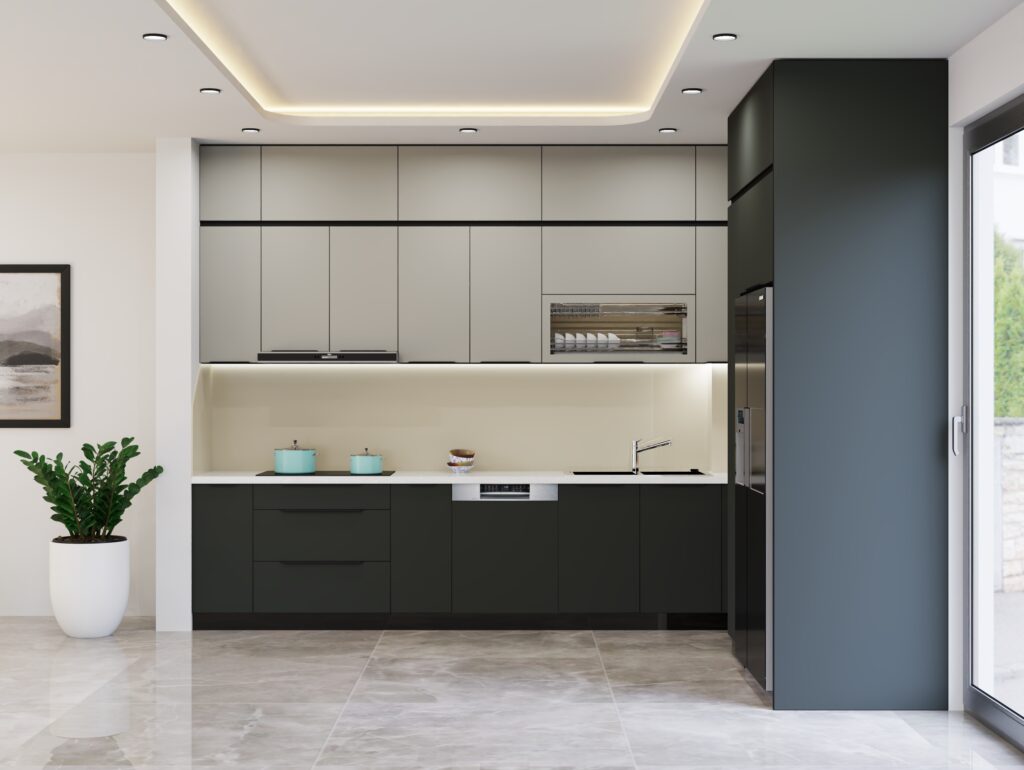 Tủ bếp kính cường lực khung inox 304 và cánh kính cường lực gia công tại xưởng