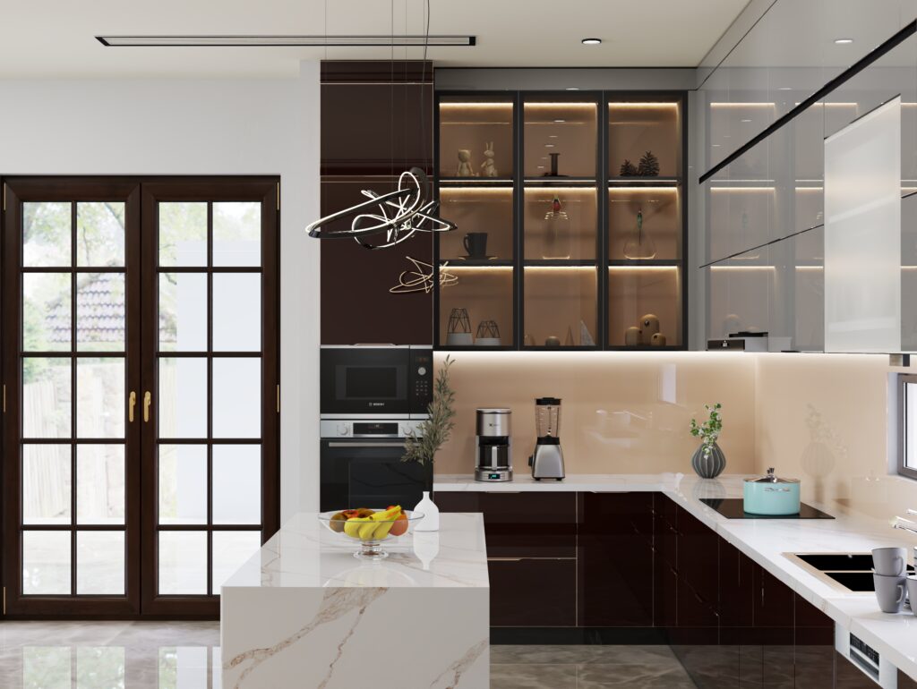 Tủ bếp cánh kính hay cánh inox: so sánh trên cùng khung inox 304