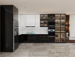 Tủ bếp inox cánh kính chữ U trọn bộ khung inox 304, tham khảo báo giá 2026