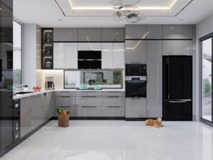 Cánh kính cường lực khung inox 304 bền, khó vỡ trong sử dụng tủ bếp hàng ngày