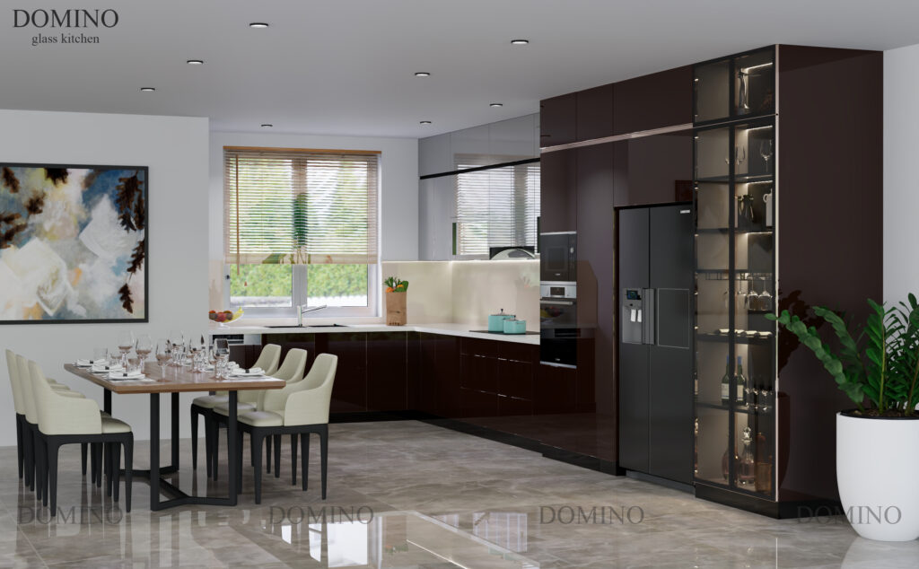 Tủ bếp cánh kính có bền không: cấu hình khung inox 304 và cánh kính cường lực