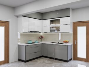 Tủ bếp inox kính cường lực khung inox 304, cánh kính an toàn cho gia đình